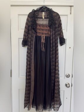 NWT Vintage Eye Ful by Flaums Peignoir Set Black Nylon and Lace Size Small